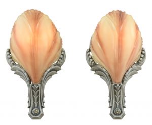 Art Deco Slip Shade pair of Sconces by Mid West Circa 1930 (ANT-915)