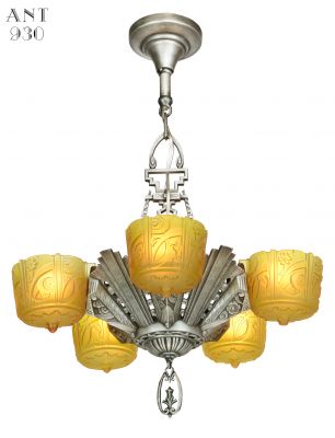 Antique Art Deco Slip Shade Chandelier Made by Lincoln (ANT-930)
