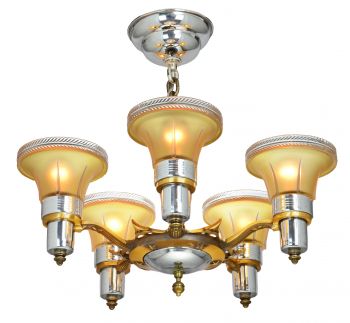 Art Deco Streamline 5 Light Chandelier Attributed to Mid-West Mnf (ANT-931)
