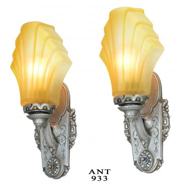 Pair of American Art Deco Sconces with Heavy Cast Glass French Shades (ANT-933)