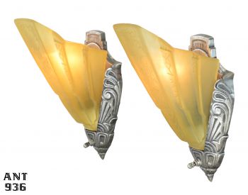 American Art Deco Slip Shade Sconces by Halcolite and Consolidated Glass (ANT-936)