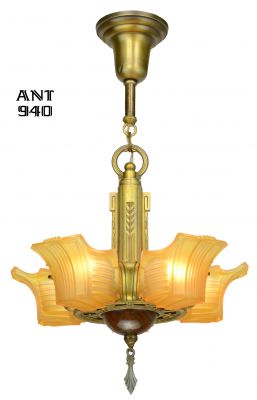 Unusual 5 Slip Shade Art Deco Chandelier by Globe (ANT-940)