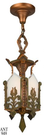 Antiqued Red Bronze Finished Panel Hall Lantern Circa 1920 (ANT-949)