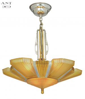 Art Deco Mid-West Mnf. Top-of-the-Line Six Light Chandelier with Original Shades (ANT-969)
