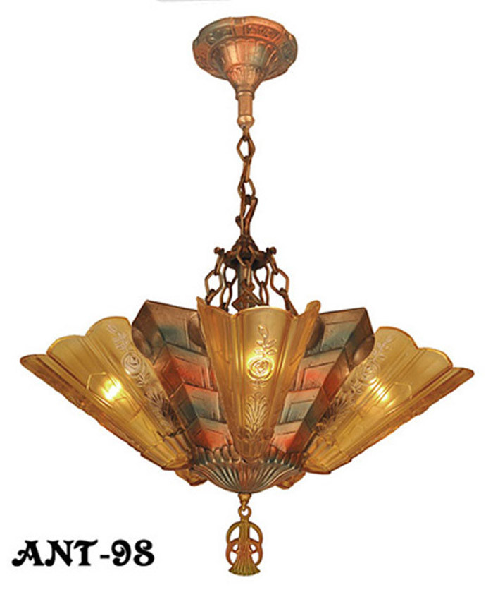 (ANT Fenwick  art Slip Antique Art 98) C1933 Deco Chandelier Shade chandelier vintage