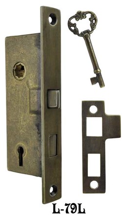 Recreated Skeleton Key Narrow 1" Backset Mortise Lock 2 1/4"cc (L-79L)