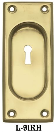 Traditional Classic Plain Brass Pocket Door Handle With Keyhole (L-91KH)
