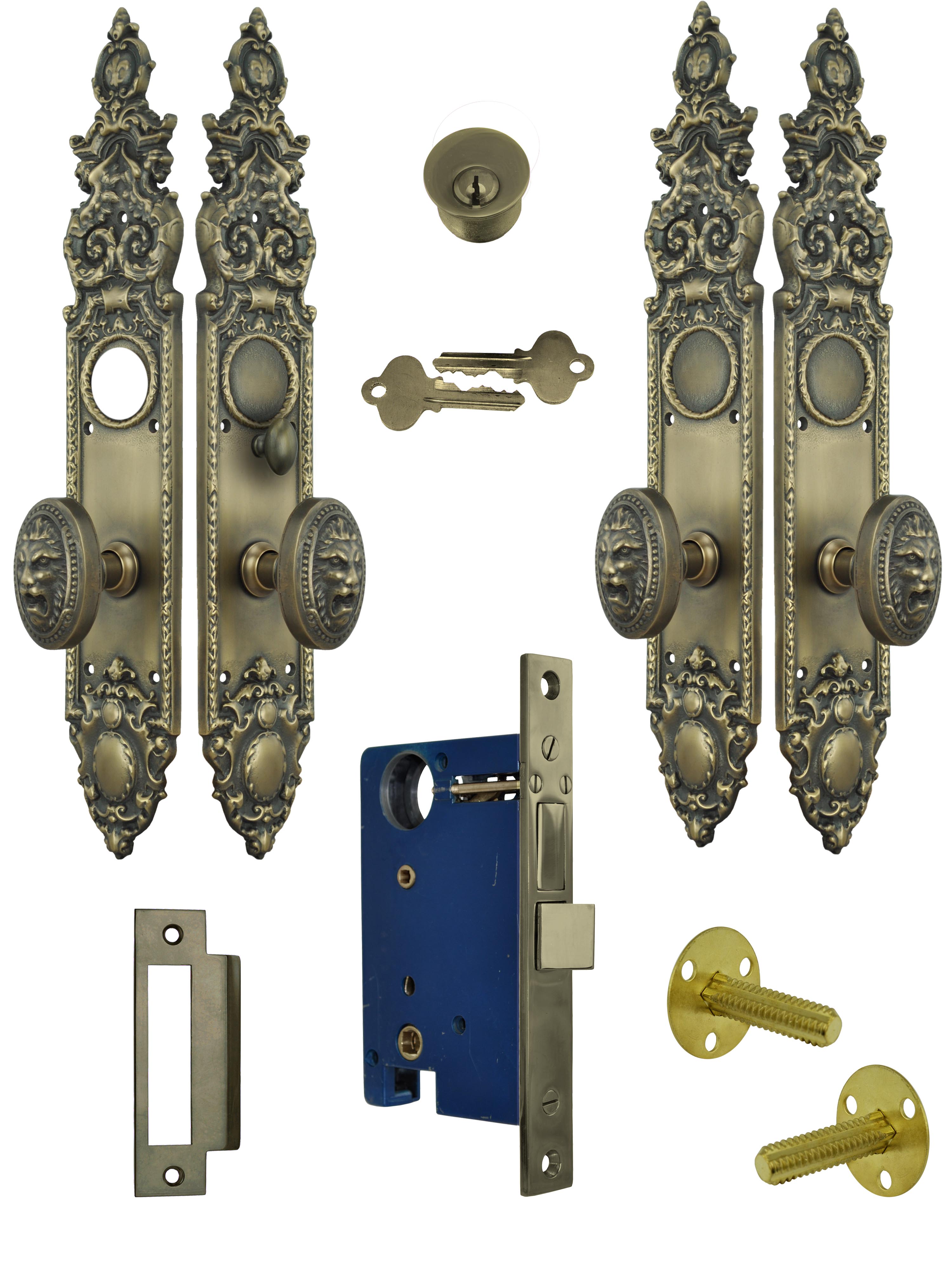 Vintage Hardware & Lighting Victorian Heraldic Double Door Entry Set