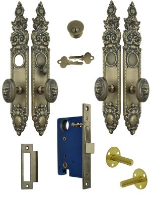 Victorian Heraldic Double Door Entry Set with Pavia Lion Knob (L26DBS2)