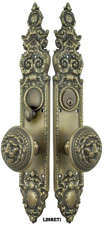 Victorian Gothic Antique Reproduction Entry Door Set with Large Lion Door Knobs (L26SET1)
