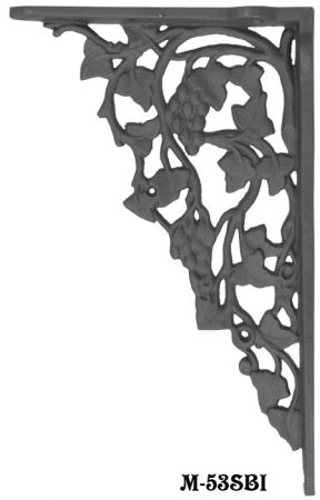 Matte Black Cast Iron Grape & Leaf Design Large Shelf Bracket (M-53SBI)