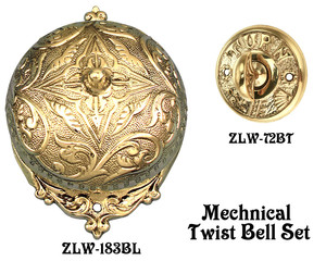 Recreated Victorian Twist Mechanical Doorbell SET with 5" Long Steel Shaft (Z183S1B-PB)