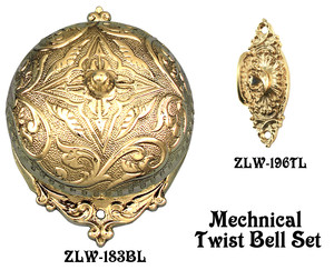 Recreated Interior Mechanical Fancy Victorian Rococo Twist Doorbell SET (Z183S3-PB)
