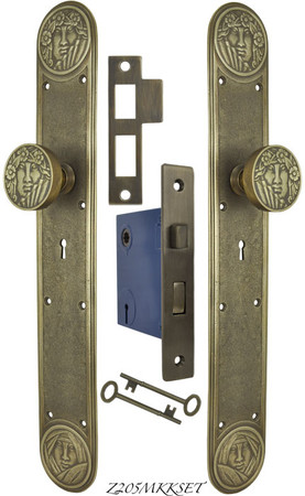 Art Nouveau Recreated Lady Face Door Set with Locking Keyed Mortise (Z205MKKSET)