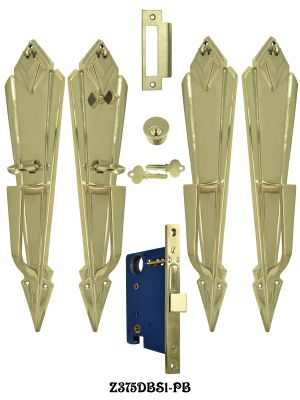 Art Deco Style Double or French Door Plate Set Entry Mortise Lockset (Z375DBS1)