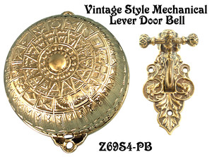Eastlake Mechanical Doorbell With RARE Dog Motif Lever Set (Z69S4-PB)