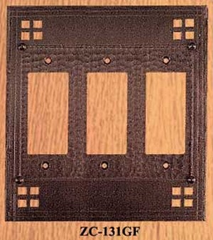 Arts & Crafts Triple GFI Copper Switch Plate Pacific Pattern (ZC-131GF)