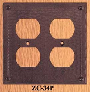 Arts & Crafts Copper Double Plug Outlet Cover Plate Field Pattern (ZC-34P)