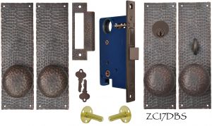Arts & Crafts Hammered Copper Double Door Entry Set (ZC17DBS)