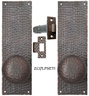 Arts & Crafts Hammered Copper Door Plate Tubular Low Knob Passage Set (ZC17LPSET1)