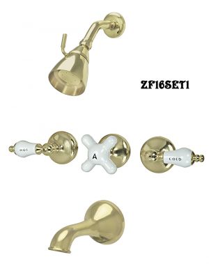 Retro Style Bathtub and Shower Hardware - Brass Showerhead, Handle, and Spout Set (ZF16SET1)