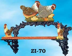 Cast Iron Country Chickens Small Shelf (ZI-70)