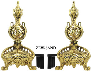 Reproduction Victorian Neo Rococo Brass Fireplace Andirons (ZLW-3AND)