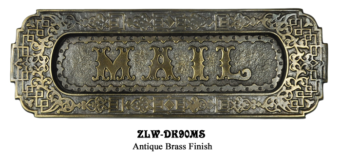 Vintage Hardware & Lighting - Victorian Style Ornate Mail Letter Description. ZLW90SETPB Polished Unlacquered Brass Russell and Erwin Design Antique Reproduction Letter Mail Slot Set - Vintage Hardware & Lighting - Victorian Style Ornate Mail Letter
