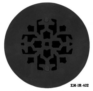 Cast Iron Round Floor Ceiling or Wall Grates Vent Register Cover, No Damper, 4" Boot-Size, 6" Overall (ZM-IR-402)