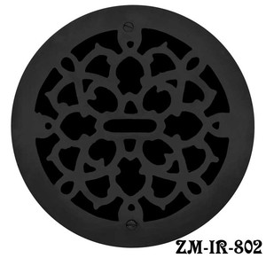 Cast Iron Round Floor, Ceiling, or Wall Grates for Air or Heat Vent. Register Cover Without Damper, 8" Boot Size, 9" Overall Diameter (ZM-IR-802)