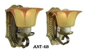 Art Deco Wall Sconces Circa 1920 Pair of Antique Brass Light Fixtures (ANT-415)