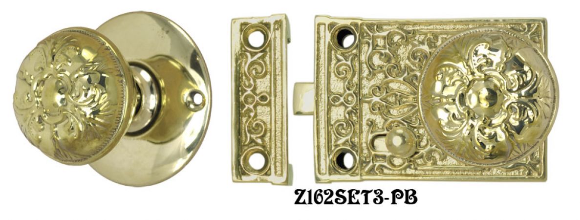 Solid Brass Victorian Surface Lock Passage Door Set (Z162SET3)