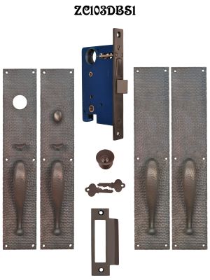 Arts & Crafts Entry Thumblatch Hammered Double Door Plate Set (ZC103DBS1)