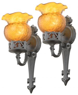 Antique Pair of Gothic-Style Wall Sconce Lights Circa 1930-40 (ANT-1355)