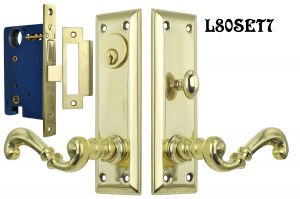Contemporary French Lever Solid Brass Door Plate Entry Set (L80SET7)