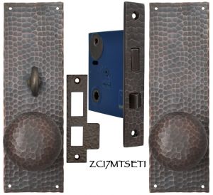 Arts & Crafts Hammered Copper Door Plate Locking Turnlatch Mortise (ZC17MTSET1)