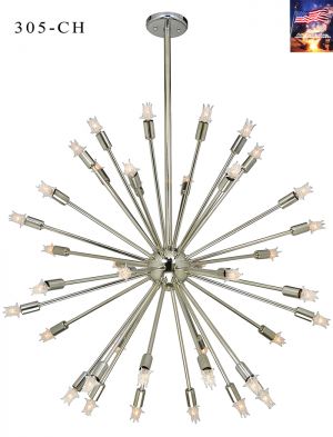 Mid-Century Modern Sputnik Chandelier Atomic Age Design 37" Diam Light (305-CH)