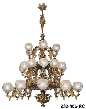 Victorian Chandelier Recreated Gaslight Neo Rococo 3 Tiers with 30 Lights (930-30L-RC)