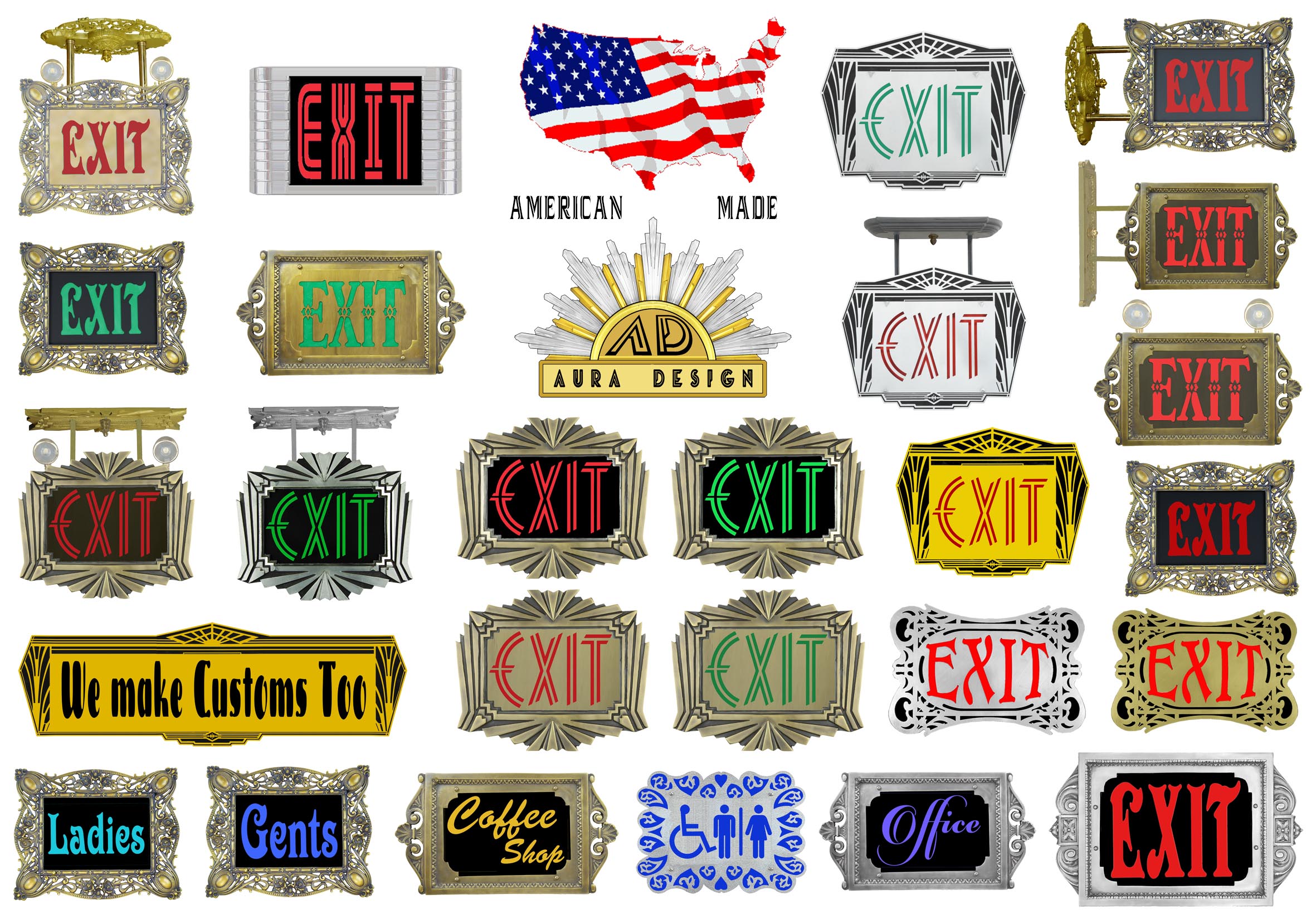 Assortment of custom and preconfigured exit Signs