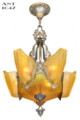 Art Deco Long 6 Shade Chandelier by Markel....The 9500-A Line (ANT-1047)