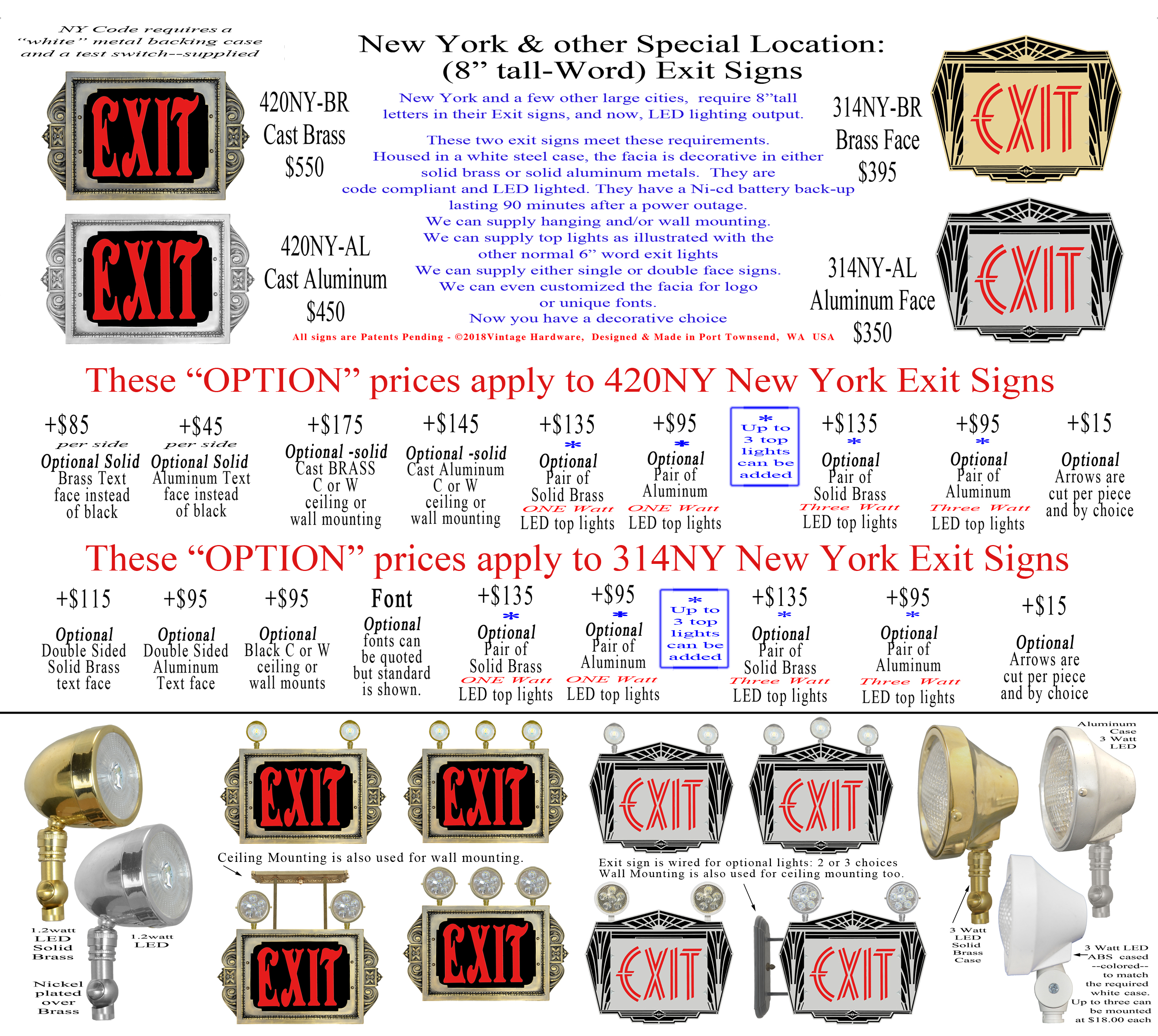 Assortment NY and Chicago of custom and preconfigured exit Signs