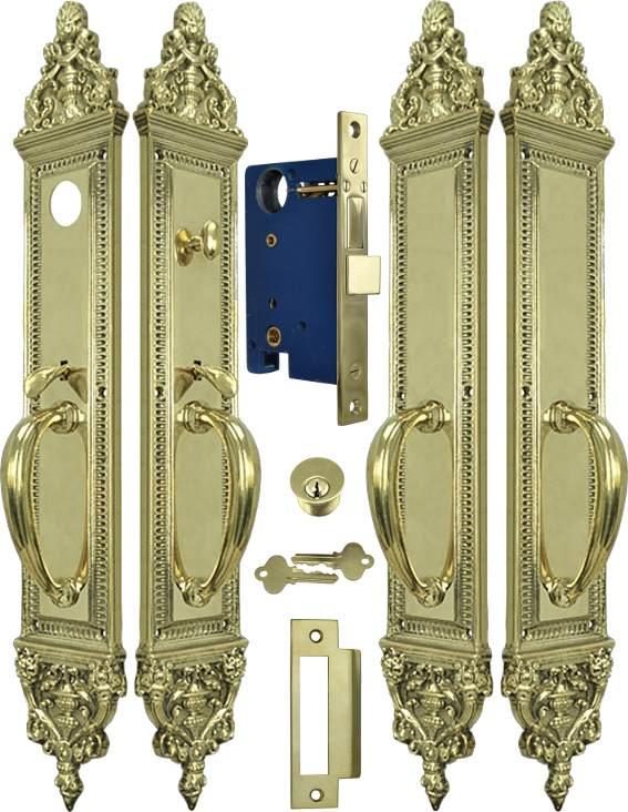vintage deco and victorian entry double door lock sets