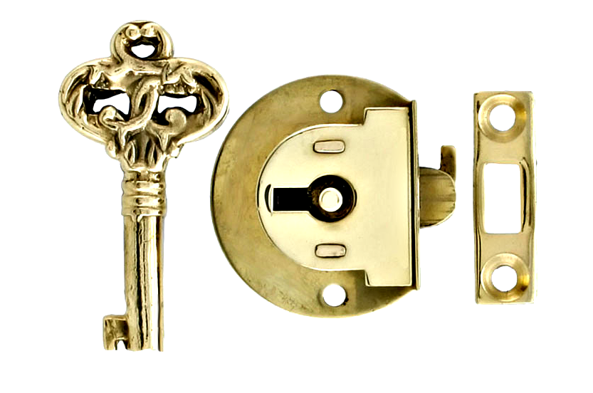 Small Brass Half Mortise Chest Lock with Skeleton Key