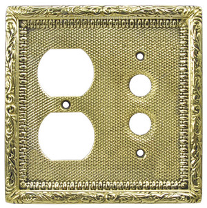 Victorian Decorative Plug & Push Button Combination Outlet and Switch Plate Cover (L-W15)