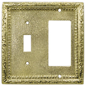Victorian Decorative Solid Brass GFI & Light Switch Combination Cover Plate (L-W16)