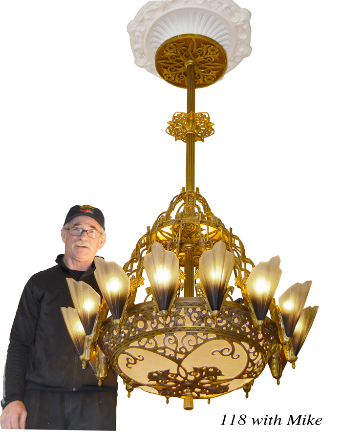 Vintage Hardware Lighting 36 1 2 Large Art Deco Chandelier 14 Light Soleure Slip Shade Chandelier Original Kenk Design 118 SOL 14L