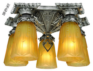 Art Deco Chicago Close Ceiling 5 Light Chandelier (176-ZN-5CC)