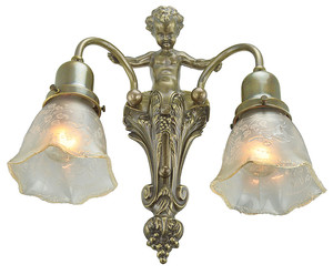 Victorian Sconce - Cupid Or Cherub Classical 2 Arm Sconce -No Shades(267-ADB-ES)