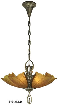 Art Deco Chandeliers Fixtures Slip Shade Medieval Family 5 Light Chandelier (279-5LL1)