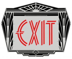 Special New York (and others) Fancy Art Deco Aluminum Face, Red 8" Words, Exit Sign (314NY-AL)
